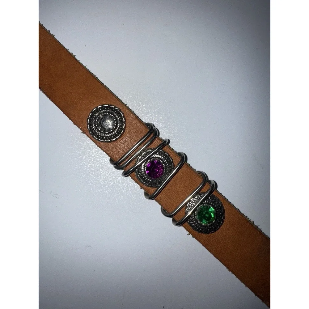 VTG JENNIFER MOORE Skinny Slim Tan Leather Belt‎ Silver Buckle Concho SIZE L 38